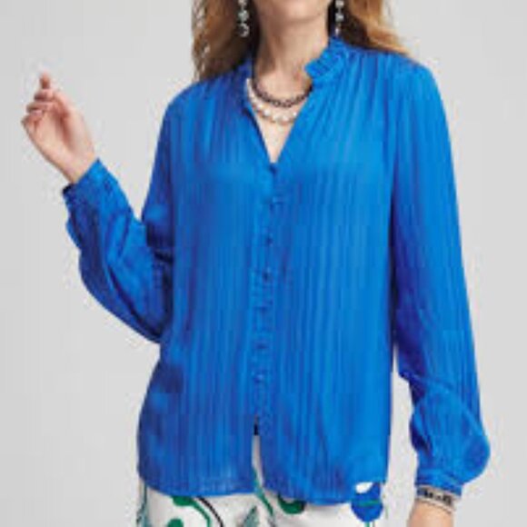 Chico's Georgette Turkish Sea Long Sleeves Blouse Chico's Size 2 - Large NWT - Picture 1 of 15